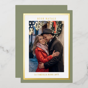 Sage Green Buon Natale Simple Modern Photo Foil Holiday Card