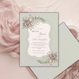 Sage Green Burgundy Floral Elegant Bridal Shower Invitation