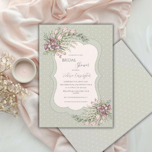 Sage Green Burgundy Floral Elegant Bridal Shower Invitation