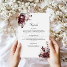 Sage Green & Burgundy Floral Wedding Details Card