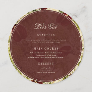 Sage Green & Burgundy Guest Name Round Wedding Menu
