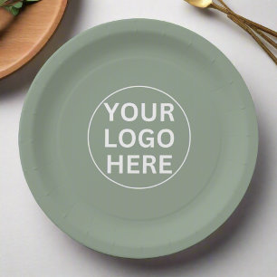 Sage Green Business Logo Event Promotional branded Paper Plate