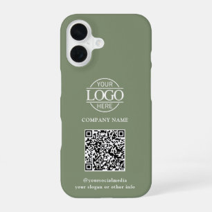 Sage Green Business Logo & QR Code Promotional iPhone 16 Case