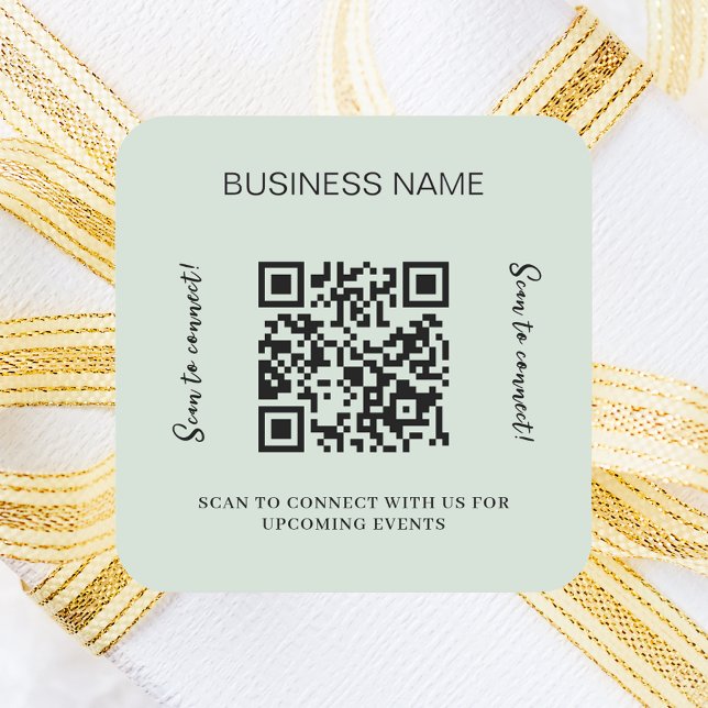 Sage green business name qr code square sticker (Creator Uploaded)