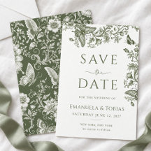 Sage Green Butterfly Floral Toile Save the Date