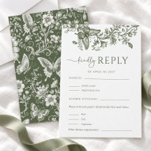 Sage Green Butterfly Floral Wedding RSVP Card