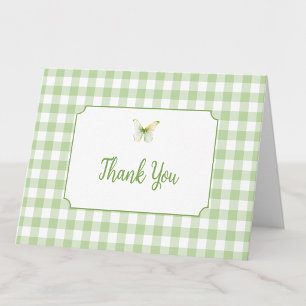 Sage Green Butterfly Kisses Baby Shower Thank You Card