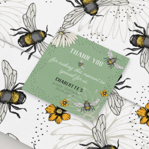 Sage Green Buzzing Bees Thank You Baby Shower Square Sticker