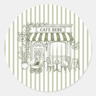Sage Green Cafe Bebe Kitten Baby Shower Classic Round Sticker