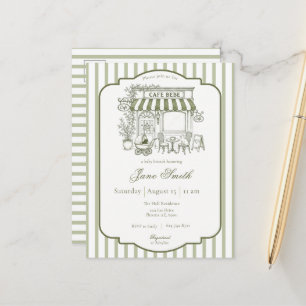 Sage Green Cafe Bebe Kitten Baby Shower Invitation Postcard