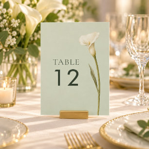Sage Green Calla Lily Wedding Table Number