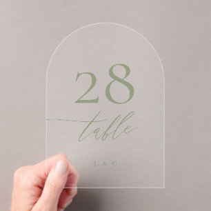 Sage Green Calligraphy Acrylic Arch Table Number