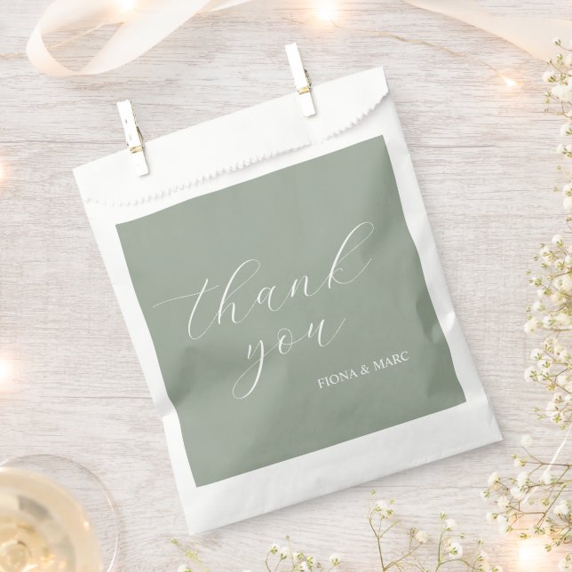 Sage green calligraphy elegant wedding favour bags (Clipped)