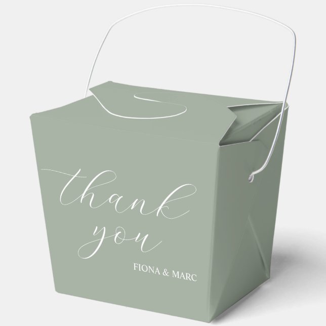 Sage green calligraphy elegant wedding favour box (Front)