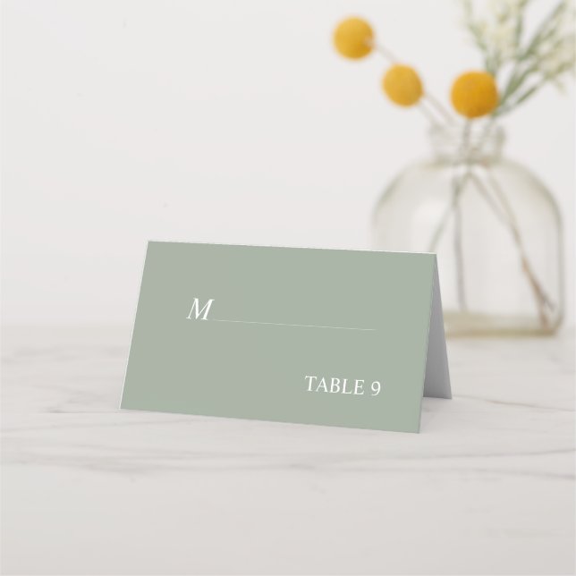 Sage green calligraphy elegant wedding seat place card (Front)