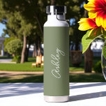 Sage Green Calligraphy Handwriting Name Water Bottle<br><div class="desc">Sage Green Water Bottle with option to add name with beautiful calligraphy text.  More products with this design are in the collection below.</div>