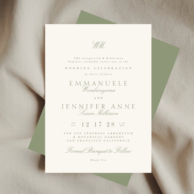 Sage Green Calligraphy Monogram Cream The Wedding Invitation (Creator Uploaded)