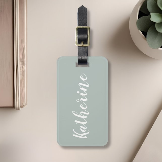Sage Green Calligraphy Name Luggage Tag (Creator Uploaded)