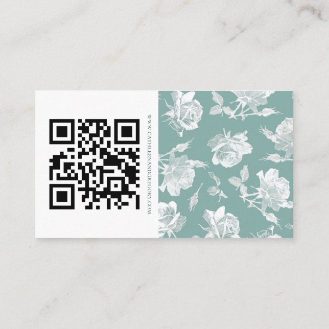 Sage Green Calligraphy Script QR Info Wedding Enclosure Card (Back)