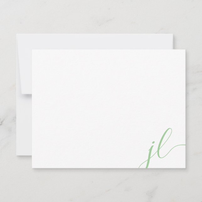 Sage Green Calligraphy Script Two Initials Card (Front)