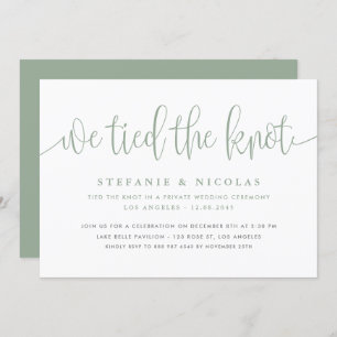 Sage Green Calligraphy We Tied The Knot Wedding Invitation