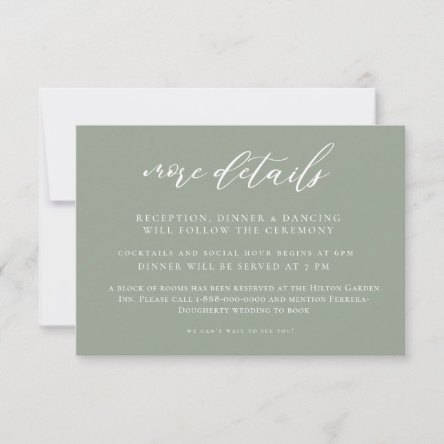 Sage Green Calligraphy Wedding Enclosure Card (Front)