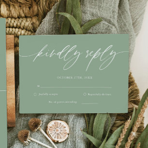 Sage Green Calligraphy Wedding RSVP Card