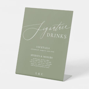 Sage Green Calligraphy Wedding Signature Drinks Pedestal Sign