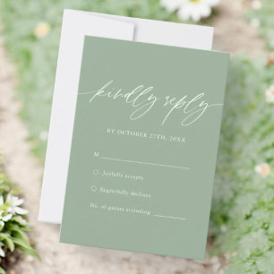 Sage Green Calligraphy Wedding Simple RSVP Card
