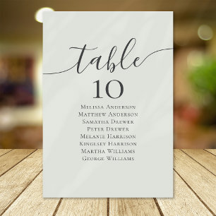 Sage Green Calligraphy Wedding Table Seating Chart Table Number