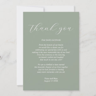 Sage green calligraphy wedding thank you card 