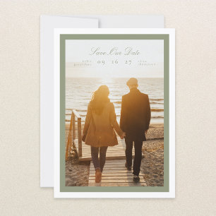 Sage Green Calligraphy White Frame Classic photo Save The Date