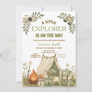 Sage Green Camping Little Explorer Baby Shower Invitation