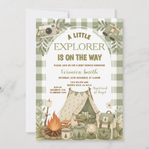 Sage Green Camping Little Explorer Baby Shower Invitation