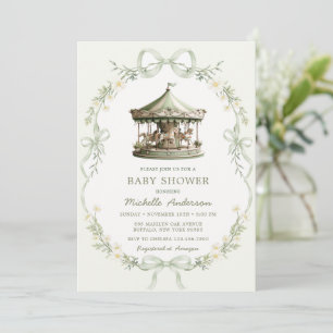 Sage Green Carousel Merry-go-round Baby Shower  Invitation