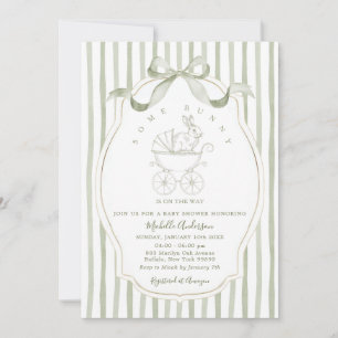 Sage Green Carriage Bunny Baby Shower Invitation