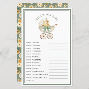 Sage Green Carriage Wishes for Baby Card