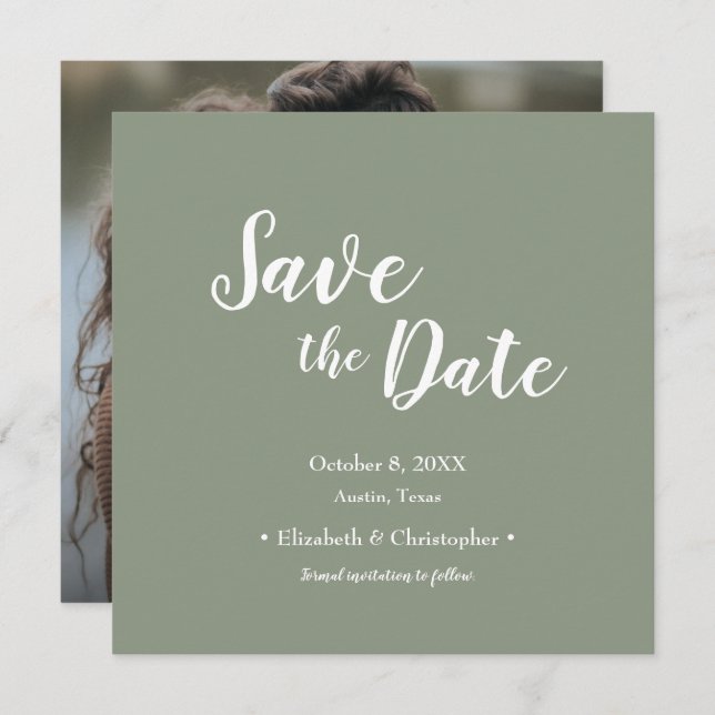 Sage Green Casual Modern Photo save the date Invitation (Front/Back)