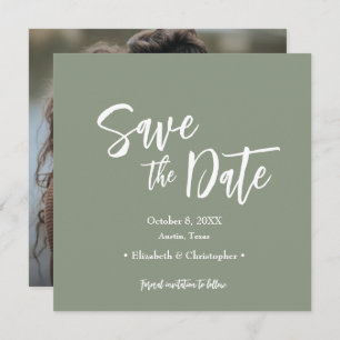 Sage Green Casual Script Photo save the date Invitation