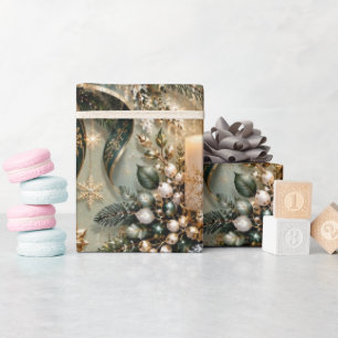 Sage Green Champagne Candlelight Christmas Wrapping Paper