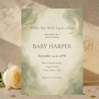 Sage Green Champagne Celestial Baby Shower Invitation