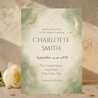 Sage Green Champagne Celestial Bridal Shower Invitation