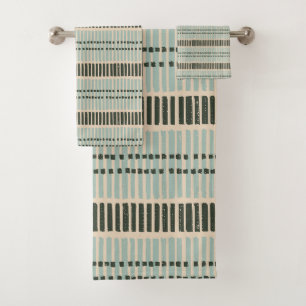 sage green charcoal cream abstract vertical stripe bath towel set