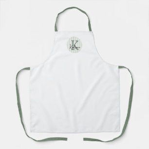 Sage Green Charcoal Custom Striped Circle Monogram Apron