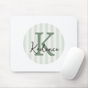 Sage Green Charcoal Custom Striped Circle Monogram Mouse Mat