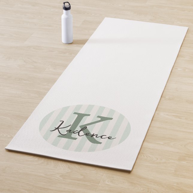 Sage Green Charcoal Custom Striped Circle Monogram Yoga Mat (In Situ)