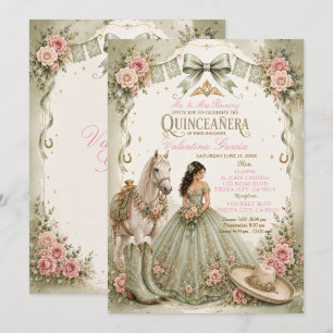 Sage Green Charra Quinceañera Invitation