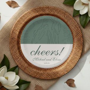Sage Green Cheers Elegant Personalised Wedding Paper Plate