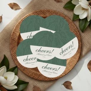 Sage Green Cheers Elegant Personalised Wedding Round Paper Coaster