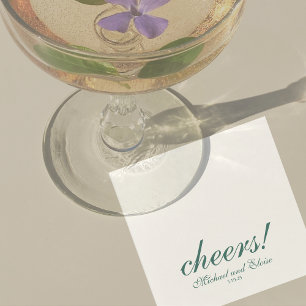 Sage Green Cheers Elegant Personalized Wedding Napkin